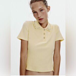 ZARA JEWEL COLLAR RIBBED POLO SHIRT